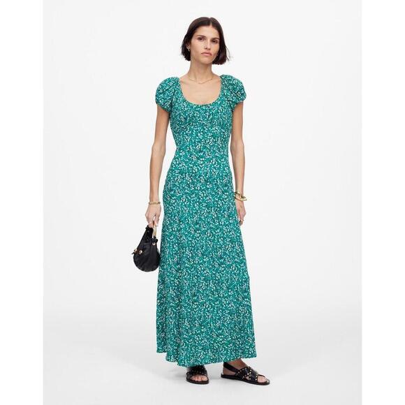 NWT Madewell Ruched Scoopneck Midi Dress in Floral - MSRP $158 - Size 8 - Picture 1 of 3